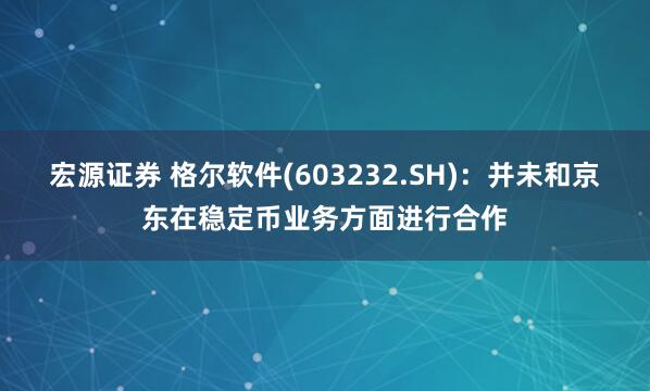宏源证券 格尔软件(603232.SH)：并未和京东在稳定币业务方面进行合作